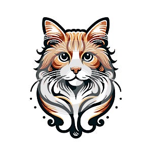 Logo Cat Illustration with Decorative Patterns, Art for Pet Lovers.