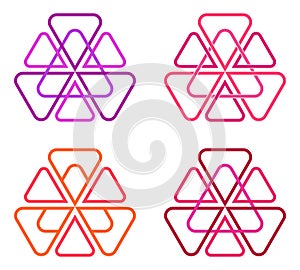 Unique logo. Triangles are taken as a basis. Four options. Can be used as icons, avatars, badges, etc. Vector.