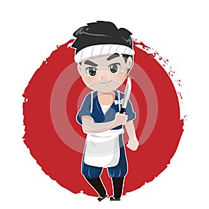Logo character japan chef with knife.