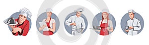 Logo chef with a dish, professions people, kitchen workers