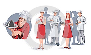 Logo chef with a dish, professions people, kitchen workers