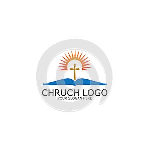 logo church.christian symbol,the bible and the cross of jesus christ-vector