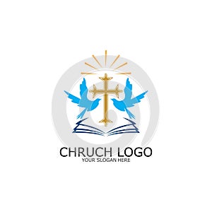 logo church.christian symbol,the bible and the cross of jesus christ-vector