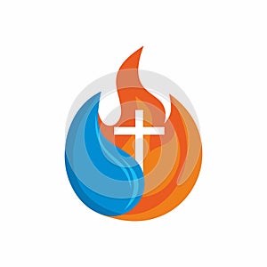 Logo church. Christian symbols. Cross. The fire of the Holy Spirit and the living water flows photo