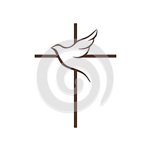 Logo of the church. The cross of Jesus Christ and the flying dove is a symbol of the Holy Spirit. photo