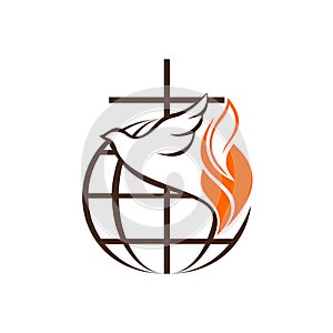 Logo of the church and ministry. The globe, the cross of Jesus Christ and the dove are a symbol of the Holy Spirit.