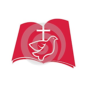 Logo of the church and ministry. The open bible, the cross of Jesus Christ and the dove are a symbol of the Holy Spirit.