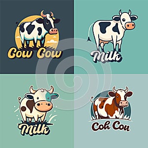 Logo collection of cute cow face. cow milk cartoon mascot logo illustration