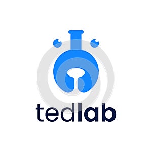 Logo combination of doll head and test tube