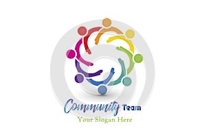 Logo community teamwork people in a hug children in the school in a group icon vector