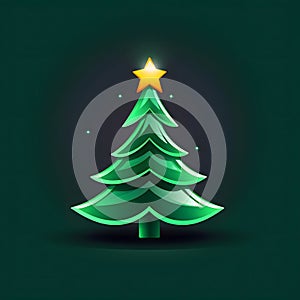 Logo concept: a Christmas tree with a star, chains, baubles on a solid background. Xmas tree as a symbol of Christmas of the birth