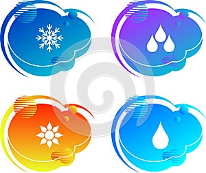 Logo concept icon, water on a colored background, vector emblem, bright weather design, advertising snow illustration, child illus