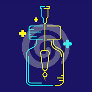 Logo covid-19 vaccine Exclamation Mark symbol in bottle and Syringe Tip with cross icon, Vaccination problem risk warning concept