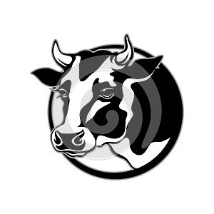 Logo, cow head with horns, with black spots