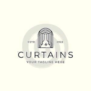 logo curtains line art vector minimalist template illustration design