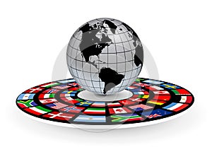 Logo 3D globe on podium with national flags