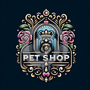 A logo design art for a pet shop, using rich deep colors, unique style, luxuries touch, flower, elegance, animal, no background