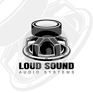 Logo design with audio speaker turned magnet up. Sound system speakers. Music icon. Musical column speaker bass