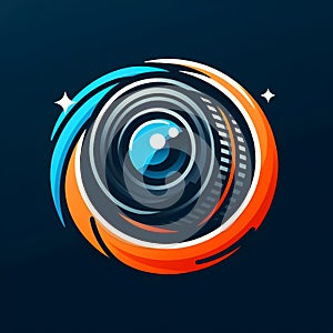 Logo design camera lens colourful vector ai generator