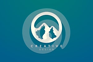 Logo design that combines circle objects with mountains