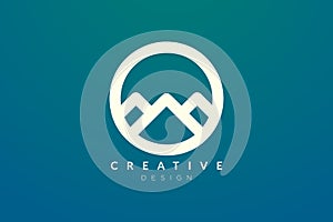 Logo design that combines circle objects with mountains. Minimalist and modern vector design