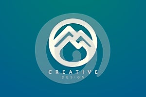 Logo design that combines circle objects with mountains. Minimalist and modern vector design for your business brand or product