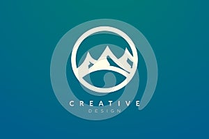 Logo design that combines circle objects with mountains. Minimalist and modern vector design for your business brand or product