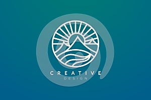 Logo design that combines circle objects with mountains. Minimalist and modern vector design for your business brand or product