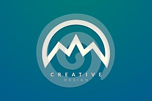 Logo design that combines circle objects with mountains. Minimalist and modern vector design for your business brand or product