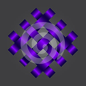 Ligation of purple ribbons united in a rhombus square on a dark background. The design is suitable for decoration, decor photo