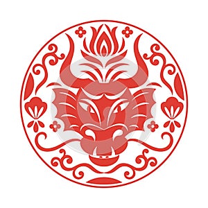 Logo design, emblem, label. Head of dragon in the circle. Chinese New Year .