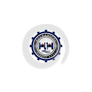 Logo design emblem vector letter HH combined with gate valve and pipe lock in black, blue and red.