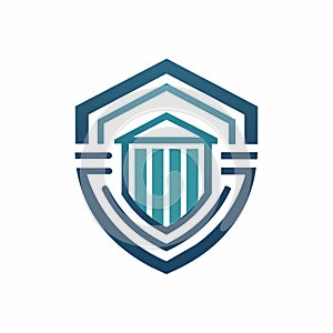Logo design featuring a shield with a building in the center, symbolizing protection and strength, Design a minimalist logo
