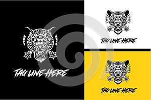 logo design of head cheeta 3 eye black and white vector illustration