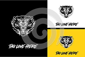logo design of head panther three eye vector black and white