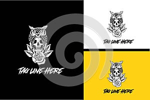 logo design of head skull and wolf vector illustration design