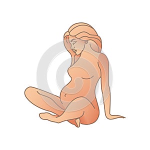 Logo design illustration. Emblem of pregnant woman- happy woman in expecting a baby. Motherhood illustration