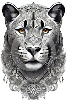 A logo design of panther's head, embodies strength, agility of panther, sharp eyes, unique, tattoo, body art