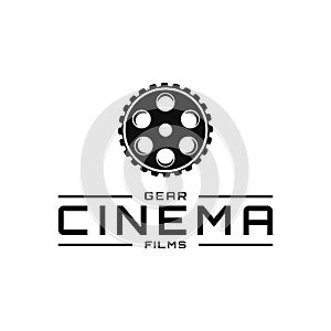 Logo design Retro film cinema production Gear wheel. Vintage retro vector logo machine wheel