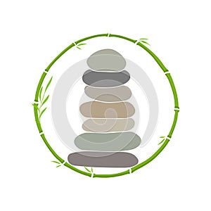 Logo design Rock balance in circle bamboo