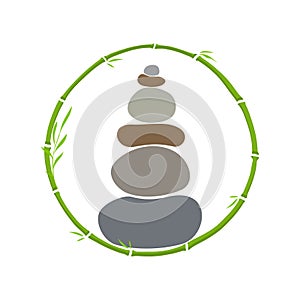 Logo design Rock balance in circle bamboo