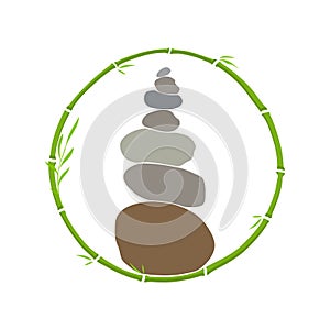 Logo design Rock balance in circle bamboo