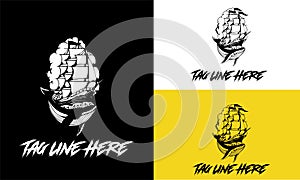 logo design of ship and whale vector black and white