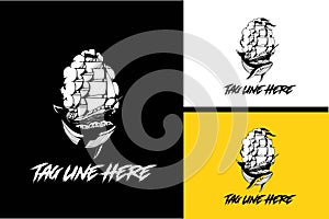logo design of ship and whale vector black and white