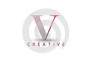 Logo design template, with letter V in lines