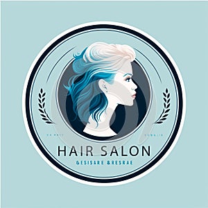 Logo designed for salon, makeover, hair stylist, haidresser, hair cut, empty space for text, white and blue tones.