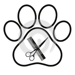 Logo for dog hair salon, styling and grooming shop, store for dogs.