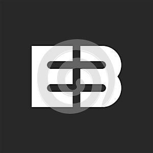Logo EB initials modern monogram stylish bold font, linked two white letters E and B on the black for tech business or wedding