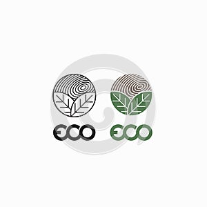 logo eco con foglia e simbolo infinito verd.Eco leaves symbol icon