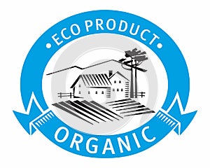 Logo Eco Product Organics. Graphics farm in the wild